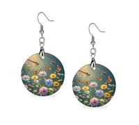 Orecchini in legno da donna, con libellula, fiori e piante, gioielli vintage eleganti in legno, orecchini leggeri per matrimoni, feste, regalo di tutti i giorni, Circular, Legno, Legno