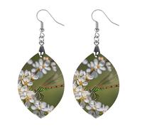 Orecchini in legno da donna, con libellule su fiori e rami, gioielli vintage eleganti in legno, orecchini leggeri per matrimoni, feste, regalo di tutti i giorni, Apricot shaped, Legno, Legno