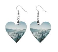 Orecchini in legno da donna, con paesaggio dell'albero blu e verde, gioielli vintage eleganti in legno, orecchini leggeri per matrimoni, feste, regalo di tutti i giorni, Apricot shaped, Legno, Legno