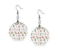 Orecchini in legno da donna con palline di albero di Natale, bastoncini di zucchero, orecchini pendenti rotondi a goccia, gioielli alla moda, 3,0 x 6,1 cm