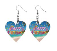 Orecchini in legno da donna, con scritta "Happy Birthday on the Beach", gioielli vintage eleganti in legno, orecchini leggeri per matrimoni, feste, regalo di tutti i giorni, Apricot shaped, Legno
