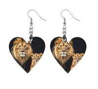 Orecchini in legno da donna, con scritta "Mother Lion and Young Leone", gioielli vintage eleganti in legno, orecchini leggeri per matrimoni, feste, regalo di tutti i giorni, Circular, Legno, Legno