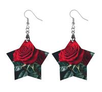 Orecchini in legno da donna, con sfondo rosa rossa e sfondo nero, gioielli vintage eleganti in legno, orecchini leggeri per matrimoni, feste, regalo di tutti i giorni, Star, Legno, Legno