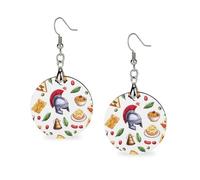 Orecchini in legno da donna con simboli italiani tradizionali pendenti rotondi pendenti orecchini gioielli alla moda 3,0 x 6,1 cm