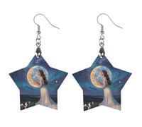 Orecchini in legno da donna, dell'amicizia sotto la luna gigante, gioielli vintage eleganti in legno, orecchini leggeri per matrimoni, feste, regalo di tutti i giorni, Star, Legno, Legno