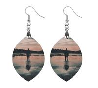 Orecchini in legno in piedi nel lago, gioielli regali, leggeri vintage pendenti in legno naturale classici artistici ganci per orecchini in legno per donne, Apricot shaped, In legno, Legno