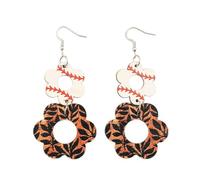 Orecchini in legno leggero con intricati ritagli floreali e stampe di mucca, sofisticati ganci per orecchio per festival musicali di tendenza, Taglia unica, come descritto