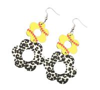 Orecchini in legno leggero con intricati ritagli floreali e stampe di mucca, sofisticati ganci per orecchio per festival musicali di tendenza, Taglia unica, come descritto