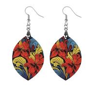 Orecchini in legno rosso e giallo, gioielli regali, leggeri vintage pendenti in legno naturale classico artistico in legno ganci per orecchini da donna, Star, In legno, Legno