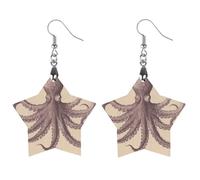 Orecchini in legno vintage a forma di polpo da donna, eleganti gioielli in legno vintage, orecchini leggeri per matrimoni, feste, regalo di tutti i giorni, Star, Legno, Legno