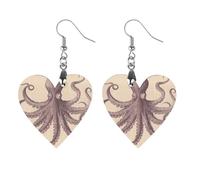 Orecchini in legno vintage a forma di polpo da donna, eleganti gioielli in legno vintage, orecchini leggeri per matrimoni, feste, regalo di tutti i giorni, Love, Legno, Legno