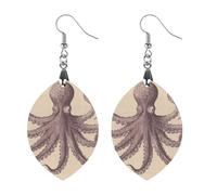 Orecchini in legno vintage a forma di polpo da donna, eleganti gioielli in legno vintage, orecchini leggeri per matrimoni, feste, regalo di tutti i giorni, Apricot shaped, Legno, Legno