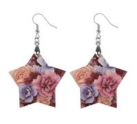 Orecchini in legno viola e cremisi con fiori viola e cremisi, gioielli regali, leggeri ciondoli vintage in legno naturale classici artistici ganci per orecchini in legno per donne, Apricot shaped, In