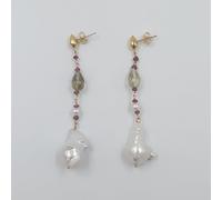 Orecchini in oro 750 % con perle scaramazze e quarzo fume