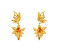 Orecchini in oro 9 K/14 K/18 K, gioielli classici a forma di farfalla e fiori