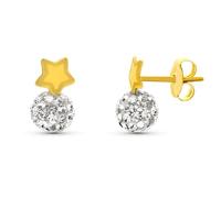 Orecchini in oro 9k, 10 mm, con una sfera di zirconia cubica da 5 mm e un semplice dettaglio a stella.