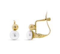 Orecchini in oro 9k per la Prima Comunione con una pallina liscia da 3 mm e una perla coltivata da 5 mm.