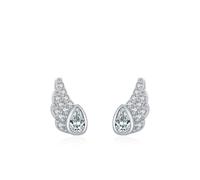 Orecchini in oro bianco 9 K/14 K/18 K, orecchini a forma di ali d'angelo, Oro bianco 9 carati (375), Moissanite