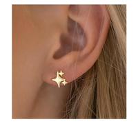 Orecchini in oro da donna, alla moda, placcati in oro, placcati in argento, ipoallergenici, a forma di piccola stella, idea regalo