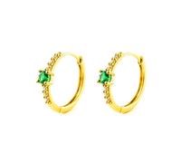 Orecchini in oro giallo 9 carati (9 K) Cerchi rotondi smeraldi preziosi sintetici lucidi 14,5 x 3 mm - Certificato Garanzia - Mondepetit - 2958, Normal, Oro giallo, Smeraldo Laboratorio