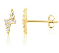 Orecchini in oro massiccio 14kt con zirconi cubici, Oro giallo, Zirconia cubica