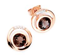 Orecchini In Oro Rosa Con Quarzo Fumè, Diamanti, Oro 585, Gioielli Per Donna