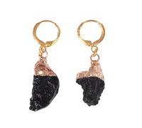 Orecchini In Ossidiana con Pietre Preziose Fatti A Mano per Donne E Adolescenti, Orecchini Pendenti con Pietra Grezza Irregolare Placcata In Oro E Chiusura A Leva, Gioielli Fatti A Mano