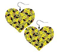 Orecchini in pelle a forma di cuore con anatra di gomma gialla Orecchini pendenti semplici da donna per lei