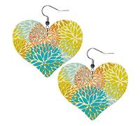 Orecchini in pelle a forma di cuore con fiori arancioni e blu Orecchini pendenti semplici da donna per lei