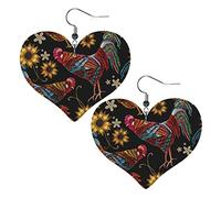 Orecchini in pelle a forma di cuore con gallo e pollo Orecchini pendenti semplici da donna per lei