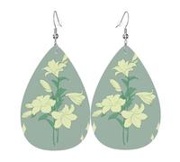 Orecchini in pelle a forma di gigli bianchi, accessori da donna, adatti per l'uso quotidiano, pendolari e viaggi.