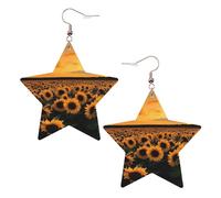 Orecchini in pelle a forma di girasole e tramonto a forma di stella, accessori alla moda, leggeri, festival, feste, vita quotidiana, One Size, Pelle, Non pietra preziosa