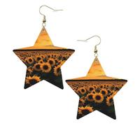 Orecchini in pelle a forma di girasole e tramonto a forma di stella, accessori alla moda, leggeri, festival, feste, vita quotidiana, One Size, Pelle, Non pietra preziosa