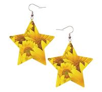 Orecchini in pelle a forma di girasoli con fiori gialli a forma di stella, accessori alla moda, leggeri, festival, feste, vita quotidiana, One Size, Pelle, Non pietra preziosa