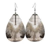 Orecchini in pelle a forma di goccia con ali d'angelo, set da 2, ganci per le orecchie placcati in argento 925, antiruggine, con tappi per le orecchie, adatti per feste, San Valentino