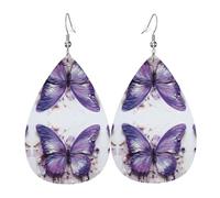 Orecchini in pelle a forma di goccia con farfalla e pittura a olio viola, decorazione per abbigliamento, adatti per feste, vacanze e vita quotidiana