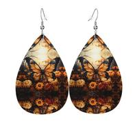 Orecchini in pelle a forma di goccia con fiori di campo di farfalle arancioni e gialli, decorazione per abbigliamento, adatti per feste, vacanze e vita quotidiana