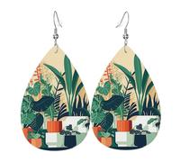 Orecchini in pelle a forma di goccia con piccola pianta verde, set da 2, ganci per le orecchie placcati in argento 925, antiruggine, con tappi per le orecchie, adatti per feste, San Valentino