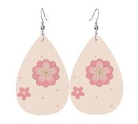 Orecchini in pelle a forma di goccia con piccoli fiori di ciliegio rosa, decorazione per abbigliamento, adatti per feste, vacanze e vita quotidiana