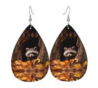 Orecchini in pelle a forma di goccia con stampa a forma di procione in un buco dell'albero | Design di fascia alta, orecchini di lusso leggeri