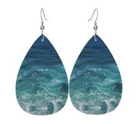 Orecchini in pelle a forma di goccia con stampa Deep Ocean | Design di fascia alta, orecchini di lusso leggeri