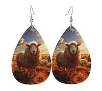 Orecchini in pelle a forma di goccia con stampa di pecore australiane | Design di fascia alta, orecchini di lusso leggeri