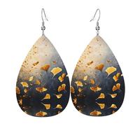 Orecchini in pelle a forma di goccia con stampa foglia di ginkgo dorato | Design di fascia alta, orecchini di lusso leggeri