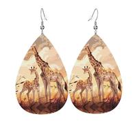 Orecchini in pelle a forma di goccia con stampa giraffa madre e bambino | Design di fascia alta, orecchini di lusso leggeri