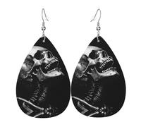 Orecchini in pelle a forma di goccia con teschio nero stampato | Design di fascia alta, orecchini di lusso leggeri