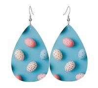 Orecchini in pelle a forma di goccia in guscio d' dipinto, set da 2, ganci per le orecchie placcati in argento 925, antiruggine, con tappi per le orecchie, adatti per feste, San Valentino