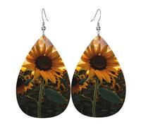 Orecchini in pelle a forma di goccia stampati con girasole della fattoria | Design di fascia alta, orecchini di lusso leggeri