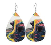 Orecchini in pelle a forma di goccia stampati con marmo liquido | Design di fascia alta, orecchini di lusso leggeri