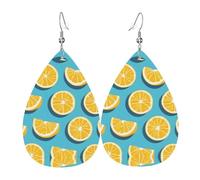 Orecchini in pelle a forma di goccia stampati con zeppe di limone | Design di fascia alta, orecchini di lusso leggeri