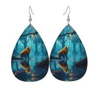 Orecchini in pelle a forma di goccia stampati leone | Design di fascia alta, orecchini di lusso leggeri